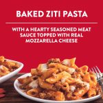 Baked Ziti Pasta with Hearty Meat Sauce and Real Mozzarella Cheese