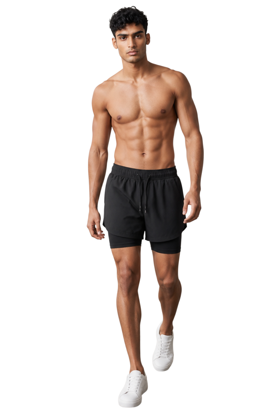 Men's Gym and Running Double-layer Two-piece Sports Jogger Pants, Color Black